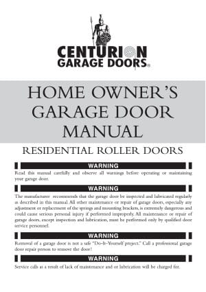 Home Owners Roller Door Manual User Guides & Brochures