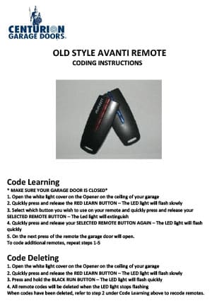 Old Style Avanti Coding Instructions The Centurion Advantage