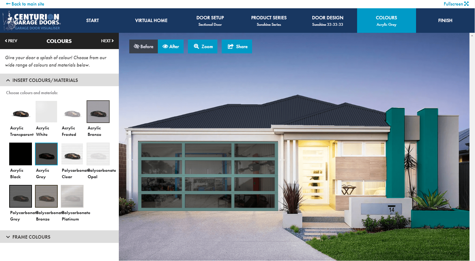 house in the visualiser with a clear design garage door