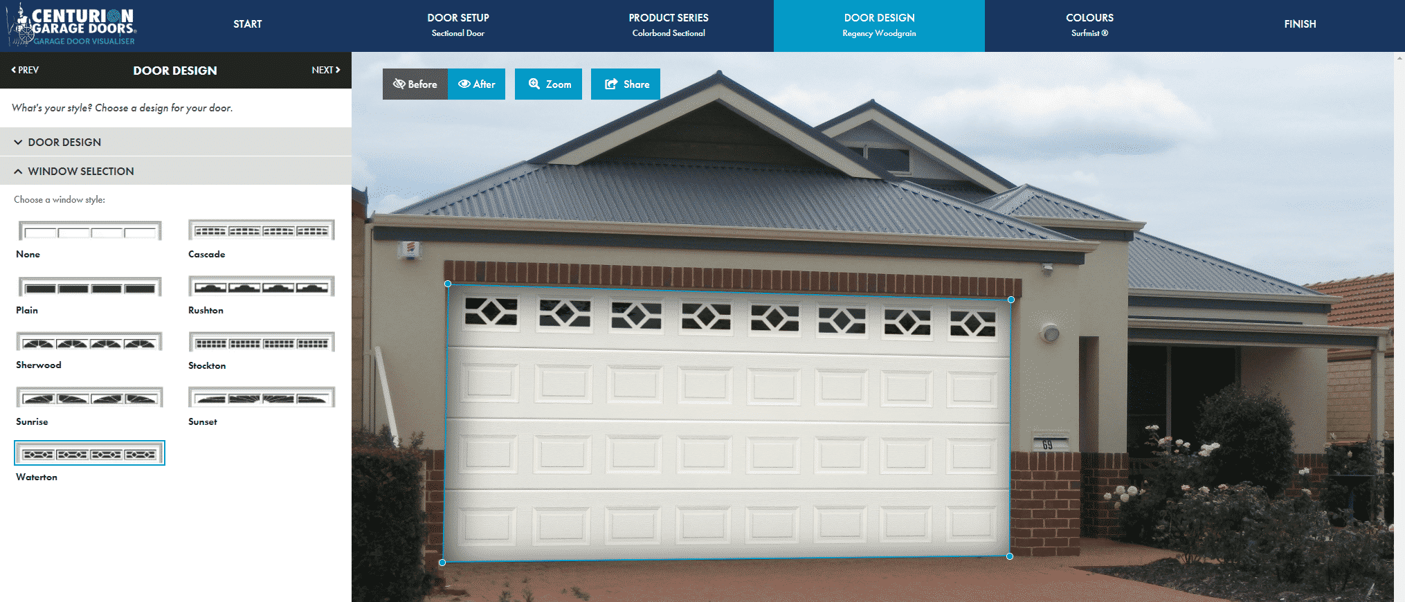 a house with a white garage door using the visualiser tool